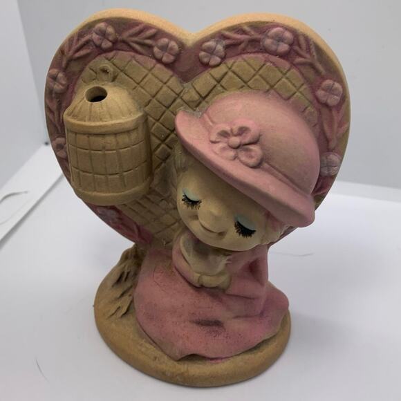 Vintage 60s UCTIC Japan Stonewear Girl Figurine Flower Vase Placard Pink - Picture 10 of 12